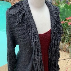 Hollister sweater set dark gray fringe oversize cardigan w/racer tank burgundy